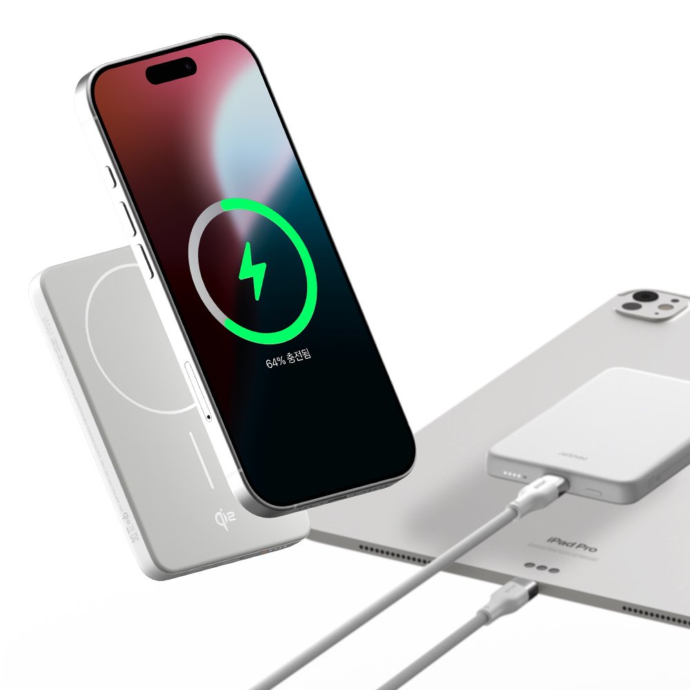 Qi2 15W 맥세이프 초슬림 고속 보조배터리 5000mAh QB310 화이트 상세 이미지 2