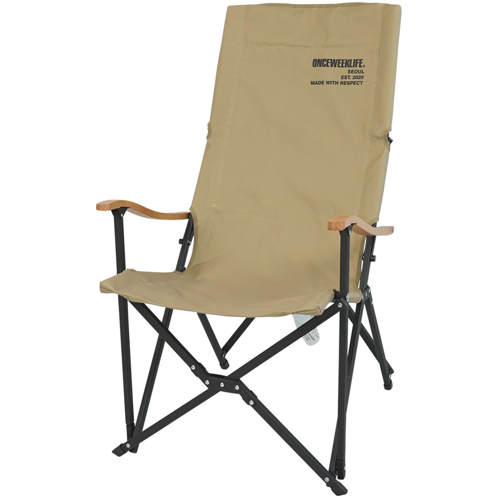 원스위크라이프 캠핑 접이식 경량 롱 릴렉스 체어 특대, 블랙프레임+원목 / 베이지, 1개 상세 이미지 1