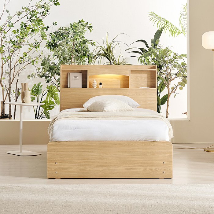 E0 보루네오 벨루카 4서랍 벙커수납형 LED 침대프레임 SS(슈퍼싱글), 오크 상세 이미지 1