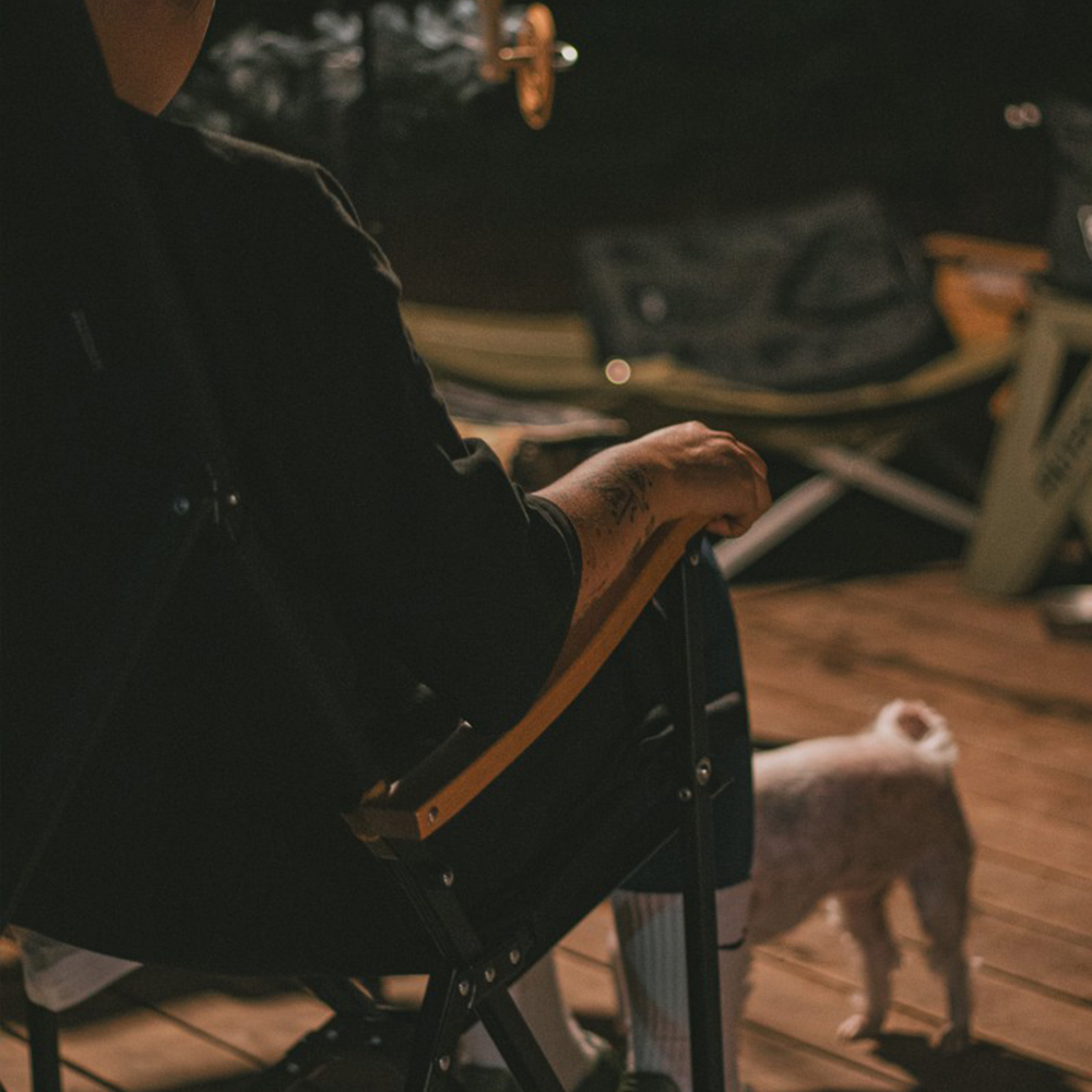 원스위크라이프 캠핑 접이식 경량 롱 릴렉스 체어 특대, 블랙프레임+원목 / 베이지, 1개 상세 이미지 1