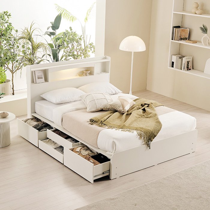 E0 보루네오 벨루카 4서랍 벙커수납형 LED 침대프레임 SS(슈퍼싱글), 오크 상세 이미지 1