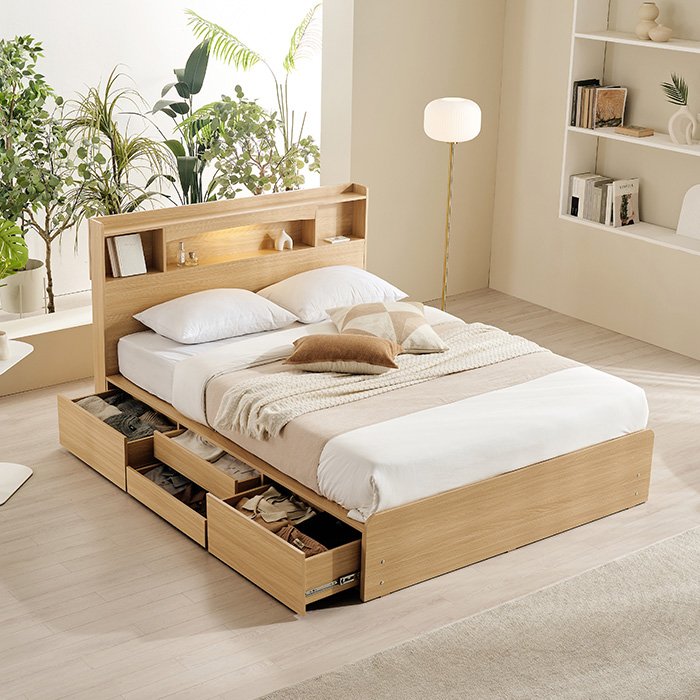 E0 보루네오 벨루카 4서랍 벙커수납형 LED 침대프레임 SS(슈퍼싱글), 오크 상세 이미지 2