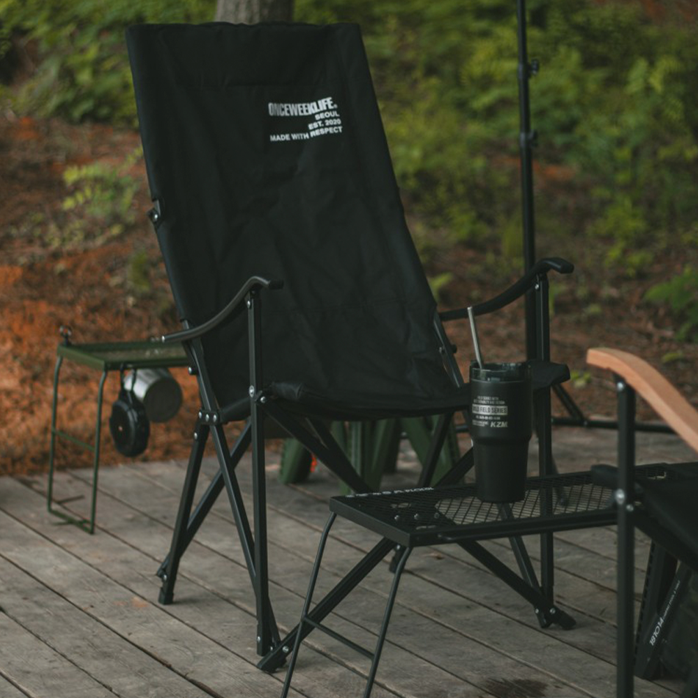 원스위크라이프 캠핑 접이식 경량 롱 릴렉스 체어 특대, 블랙프레임+원목 / 베이지, 1개 상세 이미지 1