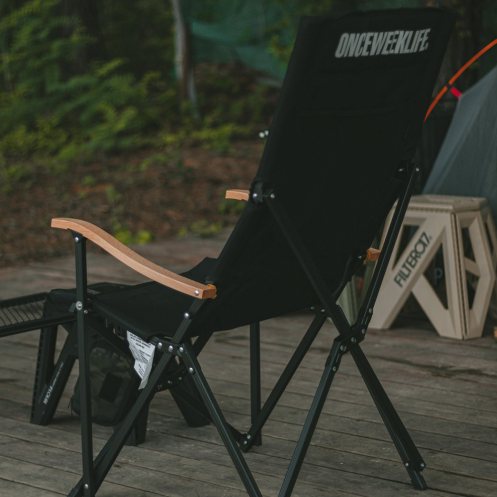 원스위크라이프 캠핑 접이식 경량 롱 릴렉스 체어 특대, 블랙프레임+원목 / 베이지, 1개 상세 이미지 2
